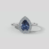 "Hailey" Pear Cut 3 Carat Halo Lab Grown Blue Sapphire Engagement Ring HAPS11S