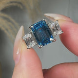 "Zylaris" Blue Sapphire 3.01 Carat Emerald Cut Trilogy Lab Grown Diamond Engagement Ring HLM38