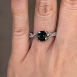 "River" Teal Cushion Cut Sapphire Crossover Diamond Shoulders Engagement Ring