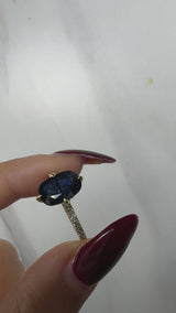 "Dorie" Blue Sapphire 4 Carat Under Halo Diamond Shoulder Gemstone Ring