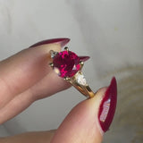 "Reta" 3 Carat Three Stone Round Cut Ruby Lab Grown Trilogy Engagement Ring 3SRB01