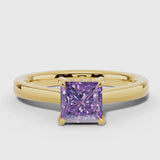 "Julie" 2.5 Carat Princess Cut Lab Grown Diamond Amethyst Under Halo Engagement Ring