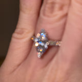 "Moxi" Marquise Cut Diamond Hidden Under Halo Scallop Set Diamond Shoulder Engagement Ring UHMC01