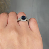 "Alzora" Blue Sapphire 1.94 Carat Oval Cut Natural Diamond Shoulder Engagement Ring HR1319