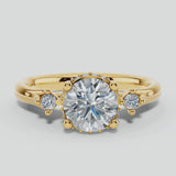 "Zena" Round Cut 2 Carat Trilogy 18kt Yellow Gold Engagement Ring UHRB10