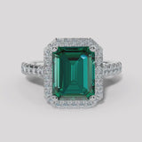 "Curena" 4-Carat Emerald Cut Halo and  Diamond Shoulder Engagement Ring HAEC05E