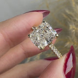 "Tensey" Elongated 5 Carat Cushion Cut Diamond Shoulder Engagement Ring