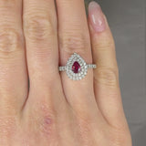 "Alviera" Ruby 0.45 Carat Pear Cut Double Halo Lab Grown Diamond Shoulder Engagement Ring RAM581R