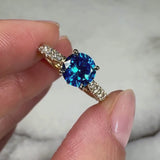 "Midnight" Round Cut 2 Carat Electric Blue Lab Grown Diamond Shoulder 18kt Yellow Gold Engagement Ring DSRB04