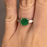 "Danica" Three Stone Trilogy 1.77 Carat Emerald Gem Octagon Centre Pear Shoulders Ring