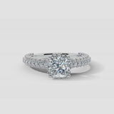 "North" 1 Carat Cushion Cut Diamond Hidden Under Halo Pave Diamond Shoulders Engagement Ring UHCC01