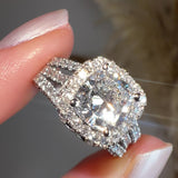 "Samara" Halo 1.25 Carat Cushion Cut Three Row Diamond Shoulder Platinum Engagement Ring