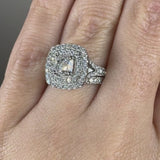 "Nassey" 2 Carat Cushion Cut Halo and Diamond Shoulder Matching Set Engagement Ring