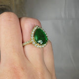 "Avionne" Green 4.15 Carat Pear Cut Natural Diamond Shoulder Engagement Ring HM2051