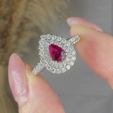 "Alviera" Ruby 0.45 Carat Pear Cut Double Halo Lab Grown Diamond Shoulder Engagement Ring RAM581R