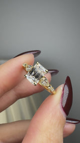 "Elaska" Emerald Cut 4 Carat Yellow Gold Diamond Shoulder Engagement Ring