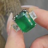 "Azyx" Emerald Green 9.18 Carat Emerald Cut Trilogy Lab Grown Diamond Engagement Ring HR844