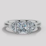 "Brielle" 1 Carat Three Stone Cushion and Half Moon Side Stones Trilogy Diamond Ring 3SCC01