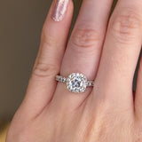 "Mia" Halo Cushion Cut Diamond Shoulder Engagement Ring HACC02