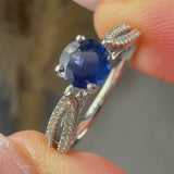 "Zorae" Blue Sapphire 0.56 Carat Round Cut Natural Diamond Shoulder Engagement Ring HM317
