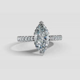 "Moxi" 1 carat Marquise Cut Diamond Hidden Under Halo Scallop Set Diamond Shoulder Engagement Ring UHMC01