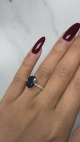 "Dorie" Blue Sapphire 4 Carat Under Halo Diamond Shoulder Gemstone Ring