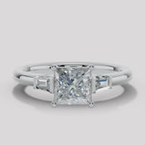 "Darcy" 1 Carat Three Stone Princess Cut with Tapered Baguette Cut Diamond Trilogy Engagement Ring 3SPC03