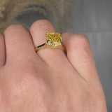 "Elthara" Yellow 3.07 Carat Cushion Cut Solitaire Lab Grown Diamond Engagement Ring HLR441