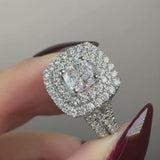 "Nassey" 2 Carat Cushion Cut Halo and Diamond Shoulder Matching Set Engagement Ring