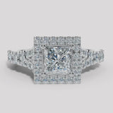 "Ezra" Square Halo Princess Cut 1 Carat Diamond Split Diamond Shoulder Engagement Ring HAPC01