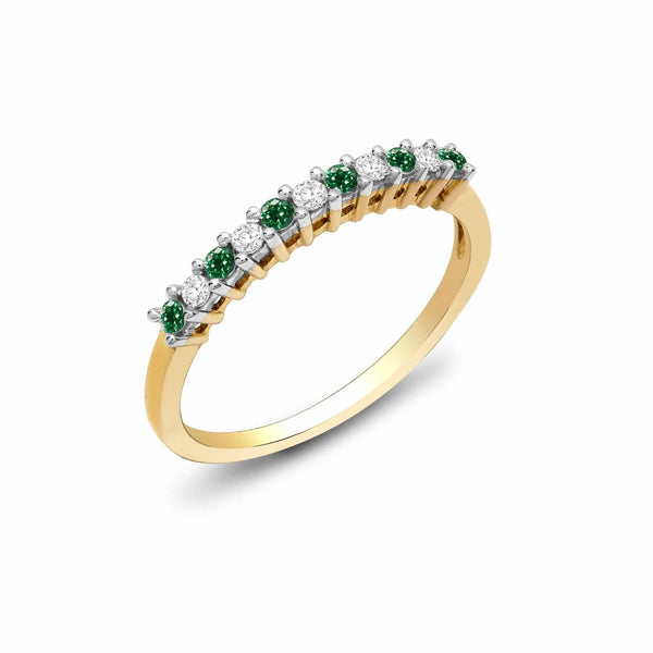 9ct Yellow Gold Diamond And Emerald Ring - HEERA DIAMONDS