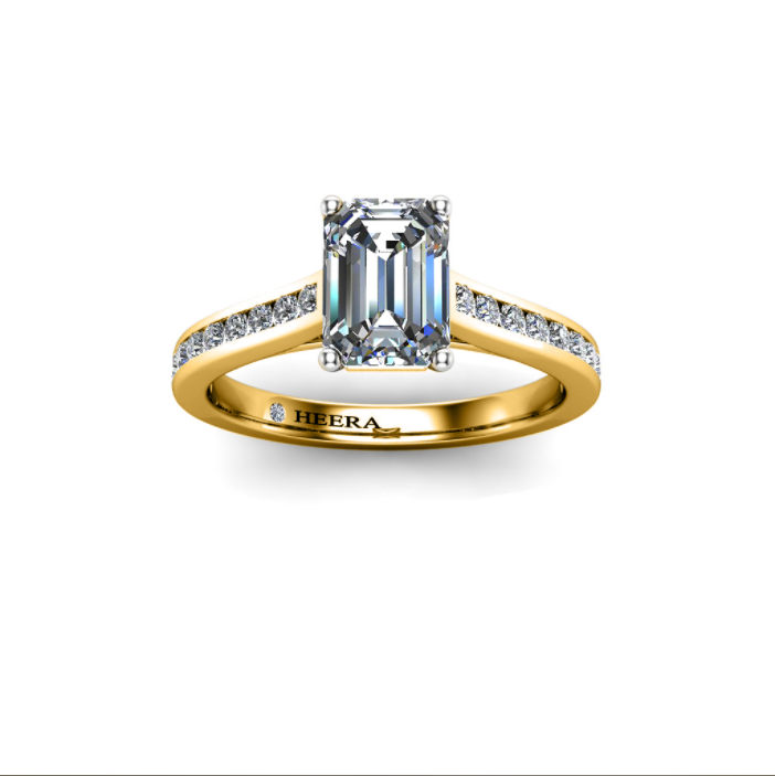 BRIANNA  - Emerald Diamond Engagement ring with Diamond Shoulders in Yellow Gold - HEERA DIAMONDS