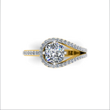 CINTHIA - Cushion Diamond Engagement ring with Tie Diamond Shoulders in Yellow Gold - HEERA DIAMONDS