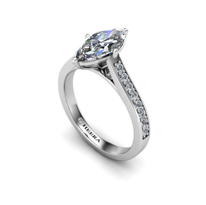 CLEO - Emerald Diamond Engagement ring with Grain Shoulders in Platinum - HEERA DIAMONDS