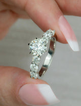 GIMENA - Brilliant Engagement Ring with Diamond Shoulders in Platinum - HEERA DIAMONDS