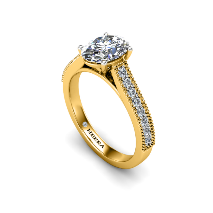 ELBA - Oval Diamond Engagement ring with Diamond Shoulders in Yellow Gold - HEERA DIAMONDS