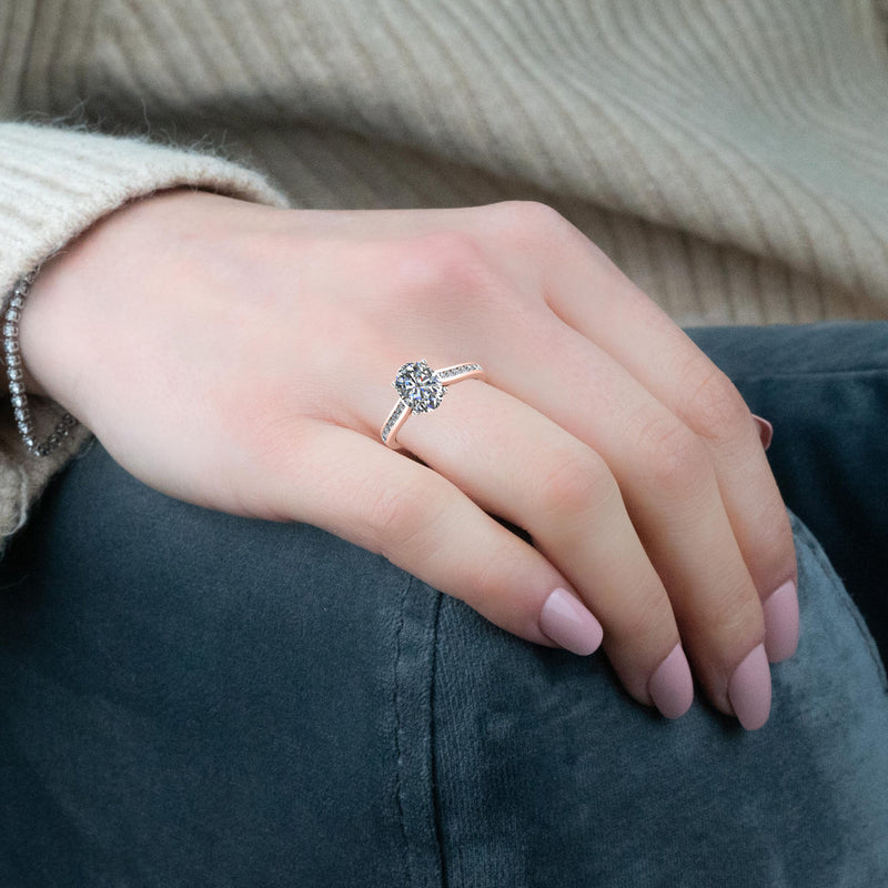 ESTELLA - Oval Diamond Engagement ring with Diamond Shoulders Platinum - HEERA DIAMONDS