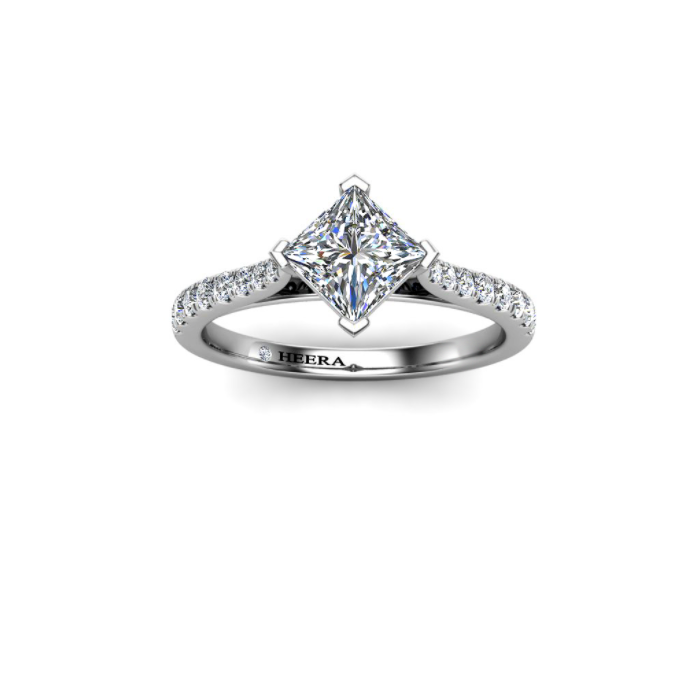 HANI - Princess Diamond Engagement ring with Diamond Shoulders Platinum - HEERA DIAMONDS