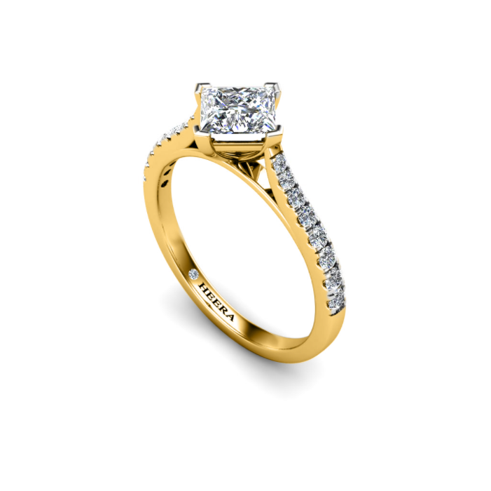 HANI - Princess Diamond Engagement ring with Diamond Shoulders in Yellow Gold - HEERA DIAMONDS