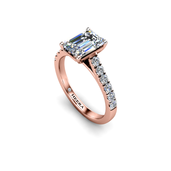 JOHANNA - Emerald Diamond Engagement ring with Diamond Shoulders in Rose Gold - HEERA DIAMONDS
