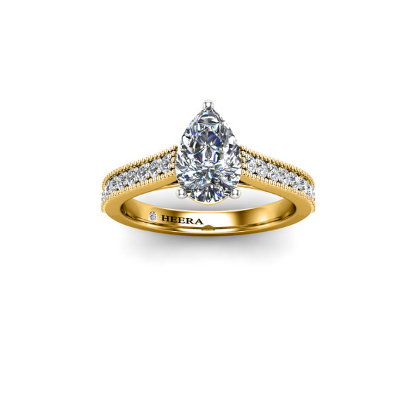 KATHY - Pear Diamond Engagement ring with Diamond Shoulders in Yellow Gold - HEERA DIAMONDS
