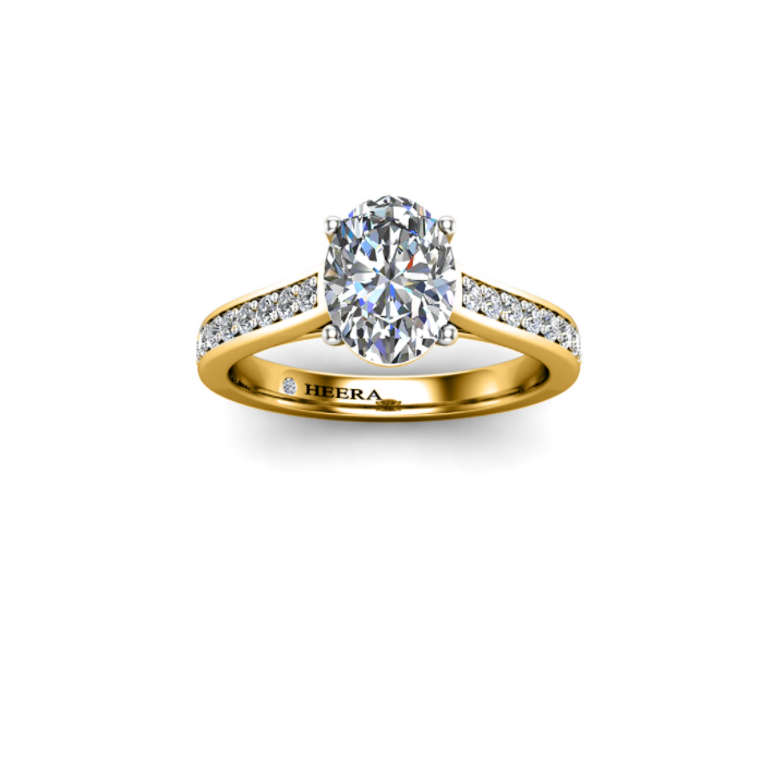 LUCIA - Oval Diamond Engagement ring with Diamond Shoulders in Yellow Gold - HEERA DIAMONDS