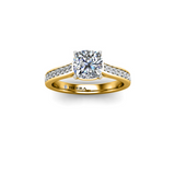 NESSA - Cushion Diamond Engagement ring with Grain Set Diamond Shoulders in Yellow Gold - HEERA DIAMONDS