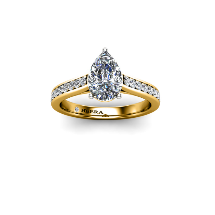 NOEMI - Pear Diamond Engagement ring with Diamond Shoulders in Yellow Gold - HEERA DIAMONDS