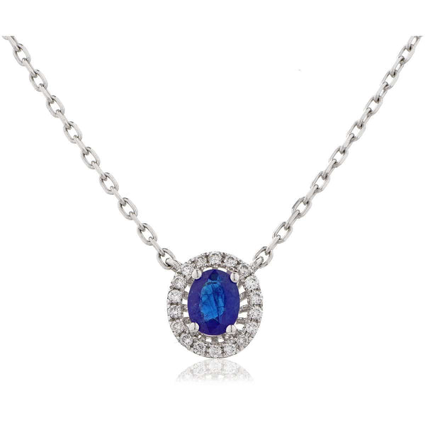 Oval Saphire Pendant with Diamond Halo - HEERA DIAMONDS