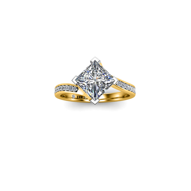 ROSALIA - Princess Diamond Engagement ring with Diamond Shoulders in Yellow Gold - HEERA DIAMONDS