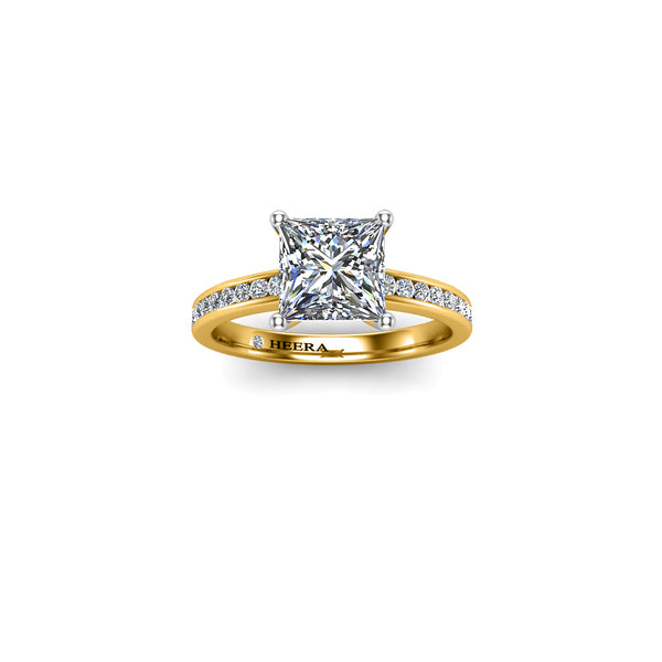 SILAS - Princess Diamond Engagement ring with Diamond Shoulders in Yellow Gold - HEERA DIAMONDS