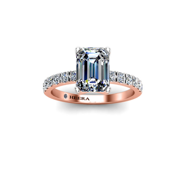 WILLOW - Emerald Diamond Engagement ring with Diamond Shoulders in Rose Gold - HEERA DIAMONDS