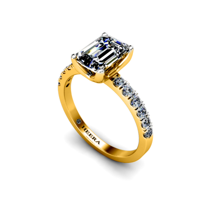 WILLOW - Emerald Diamond Engagement ring with Diamond Shoulders in Yellow Gold - HEERA DIAMONDS