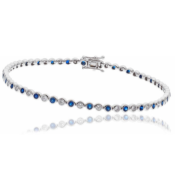 Round Cut Sapphire and Diamond Bracelet in Rub Over Setting - HEERA DIAMONDS